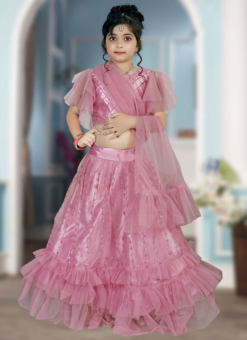 Dark Pink Colour Latest Fancy Designer Party Wedding Wear Net With Embroidery Work Kids Wear Girls Lehnga Choli Collection Aaradhna117